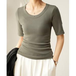 スイモク 5分袖 カットソー Tシャツ レディ...の詳細画像5