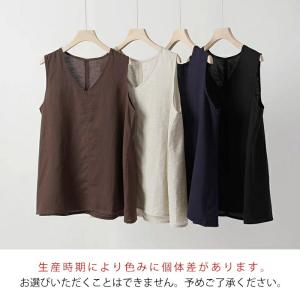 リヨセル リネン タンクトップ ノースリーブ ...の詳細画像3