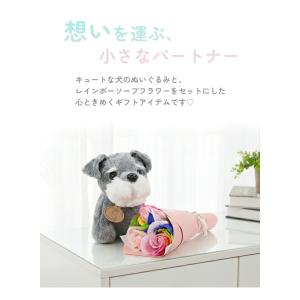 犬 ぬいぐるみ レインボーローズブーケ セット...の詳細画像1