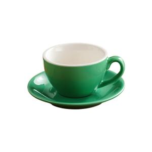 ラテカップ おしゃれ ラテアート ラテ カプチーノ ソーサーセット  コーヒーカップ ラテボウル 陶器 グリーン 200ml FUN COFFEE (co-0016-7)