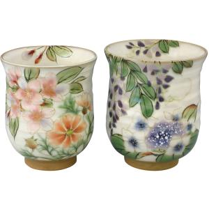 京焼 清水焼 白掛彩草花お茶呑茶碗揃え 陶あん : 松韻堂 Yahoo!店