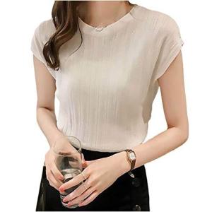 フレンチスリーブ トップス リブ サマーニット 半袖 トップス ユッタリ 襟付き プルオーバー スキッパー ハンソデ シンプル バイ