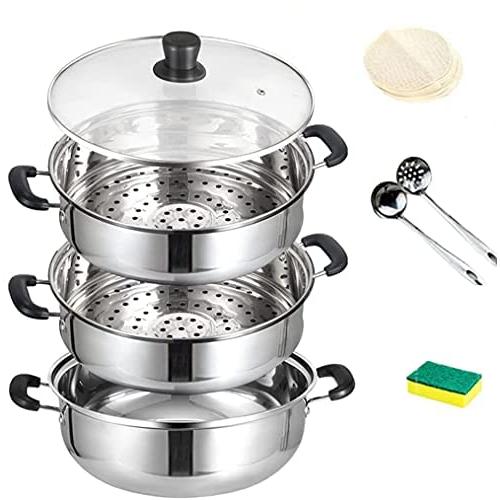 多機能 蒸し鍋 蒸し器 二段 三段 「3層底」蒸しもの鍋対応熱源:IH対応 各種熱源対応、ガラス鍋蓋...