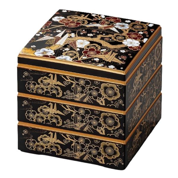 J-kitchens 重箱 3段 7.0寸 彩校倉 お重箱 黒 折鶴 20.8cm x 20.8cm...