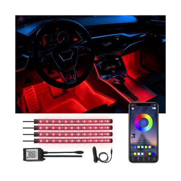 RGBカーインテリアライト - 4本セットのLEDライトバー、車のフットペダル、ダッシュボード下、ペ...