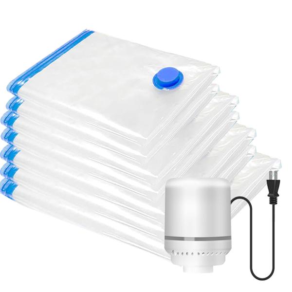 電動空気ポンプ付き 真空収納袋 7点セット [ジャンボ(80×100cm)×1枚 + 大(60×80...