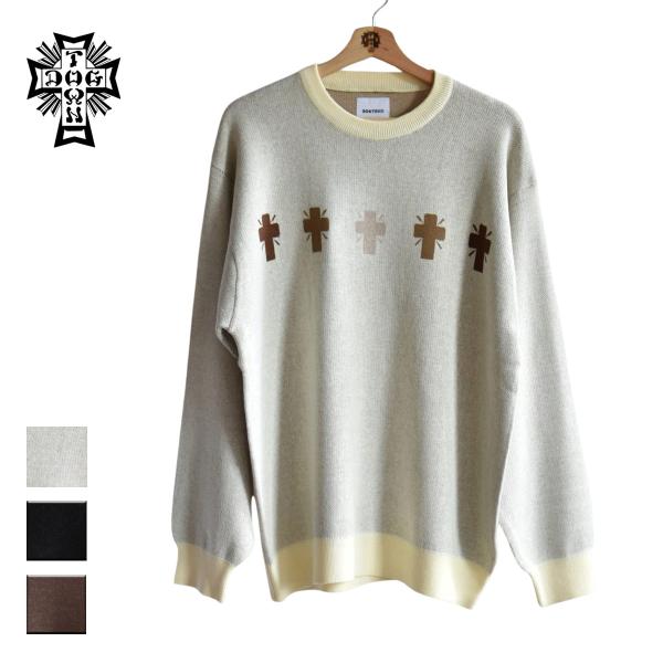 セーター メンズ レディース ブランド おしゃれ ニット 長袖 長袖ニット シャギー 柄 クロスロゴ...
