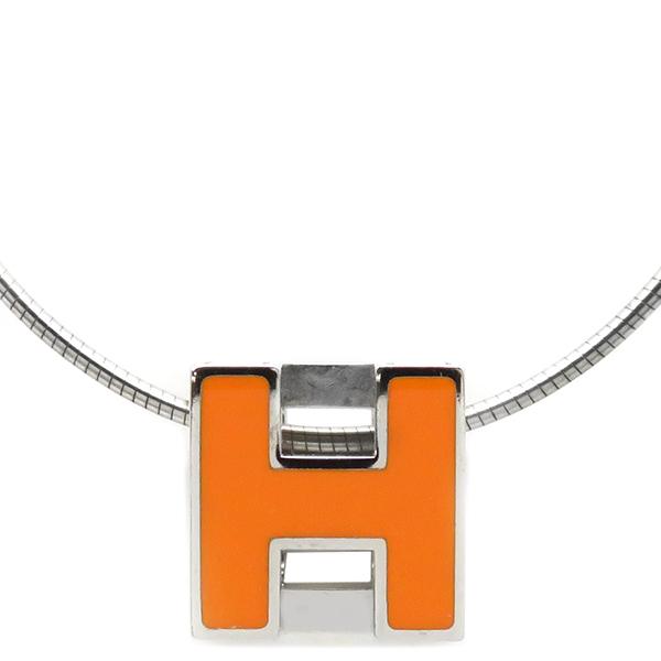 エルメス HERMES ネックレス カージュドアッシュ Hキューブ メタル/エナメル オレンジXシル...