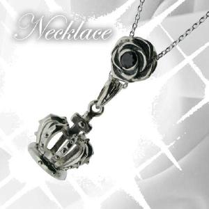 シルバーネックレス ブラックローズBlack Rose 王冠 薔薇モチーフ silver925 レディース 女性用｜bluelace