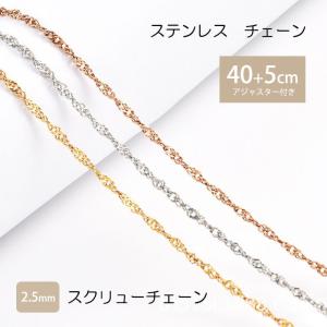スクリューチェーン 2.5mm 40cm 45cm チェーン ステンレス ネックレス ステンレスチェーン スクリュー 低アレルギー 男女兼用 ハンドメイド 素材｜blueleaf
