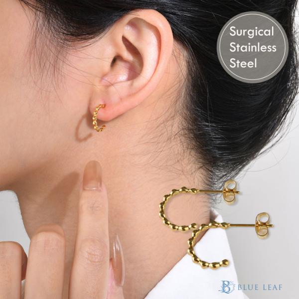 ピアス フープ 凸凹加工 ゴールド サージカルステンレス ステンレス 18金コーティング 18K デ...