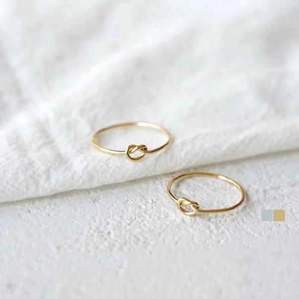 リング 指輪 結び目 1.3mm ねじり 華奢 ステンレスリング k18コーティング ノット おしゃ...