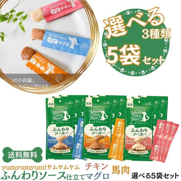【選べる5袋セット】yumyumyum!ヤムヤムヤム ふんわりソース仕立て（チキン/馬肉/マグロ）小...