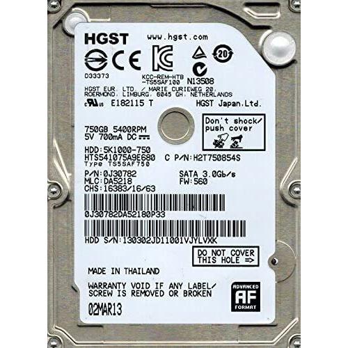 【中古】HGST 日立製 2.5インチ 内蔵HDD 750GB 5400RPM HTS541075A...