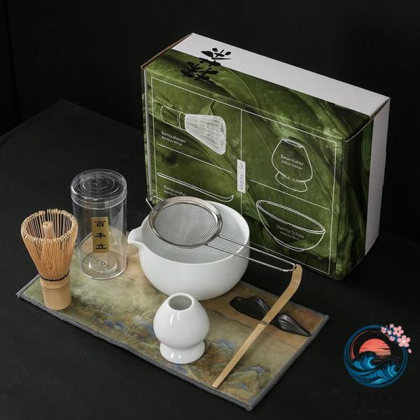 日本茶セット 7 点 抹茶泡立て器セット 初心者茶道セット 抹茶椀 注ぎ口付き 竹製抹茶泡立て器 茶...