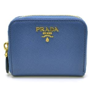 財布 Prada プラダ コインケース 小銭入れ Saffiano 型押しレザー Cobalto 青 ブルー 国内アウトレット