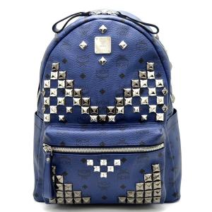 バッグ Mcm エムシーエム リュック リュックサック デイパック バックパック スタッズ ビス ブルー シルバー金具 Mmk