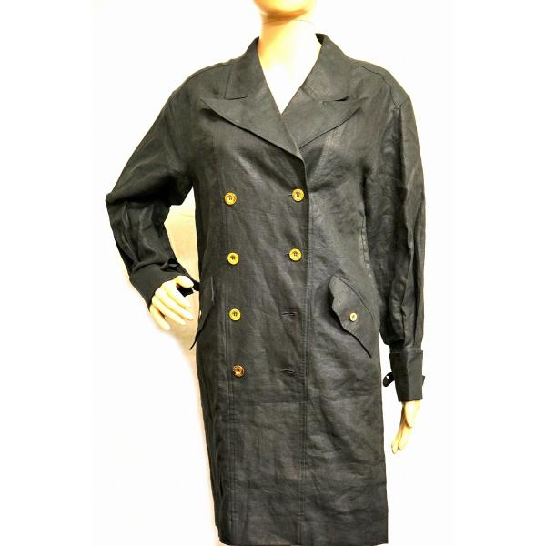 CHANEL シャネル レディース コート ロングコート 襟 ロゴボタン 袖リボン 麻 ゴールド金具...