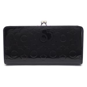 財布 Mary Quant マリー 至高 クワント 2つ折ガマ口長財布 がま口 シルバー金具 K フラワーモチーフ 黒 ブラック 花柄 パテントレザー