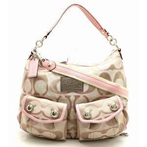 バッグ Coach コーチ ポピー 激安特価品 シグネチャー ショルダーバッグ 2wayショルダー 斜め掛け キャンバス ラメ F レザー U ピンク ベージュ