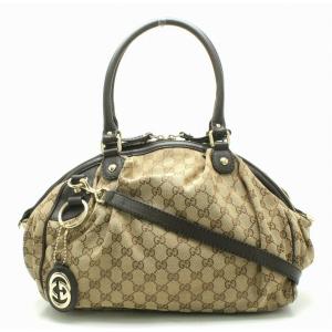 バッグ Gucci グッチ スーキー Ggキャンバス ハンドバッグ 2way ショルダーバッグ カーキベージュ ダークブラウン 茶 ブランド