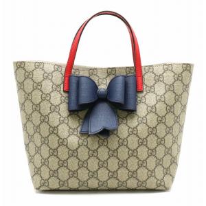 Gucci グッチ キッズライン Ggスプリーム リボン ハンドバッグ コーティングキャンバス レザー カーキベージュ レッド ネイビー