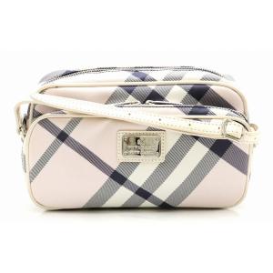 Burberry バーバリー ブルーレーベル ショルダーバッグ 斜め掛け チェック柄 ナイロンキャンバス ピンク ホワイト レザー 現品 S ブルー 中古