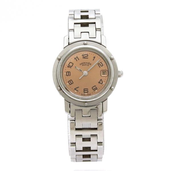 HERMES エルメス クリッパー デイト ピンク文字盤 レディース QZ クォーツ 腕時計 CL4...