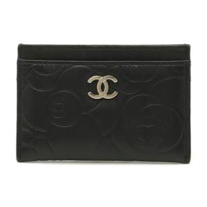 CHANEL シャネル カメリア モチーフ カメリアエンボス ココマーク カードケース 名刺入れ パスケース ラムスキン レザー 黒 ブラック A36542 (中古)