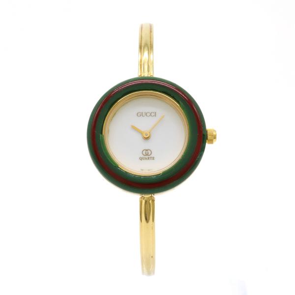 GUCCI グッチ チェンジベゼル ホワイト文字盤 GP ゴールドメッキ レディース QZ クォーツ...