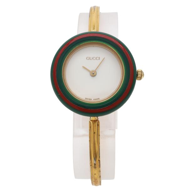 GUCCI グッチ チェンジベゼル ホワイト文字盤 GP レディース QZ クォーツ 腕時計 110...