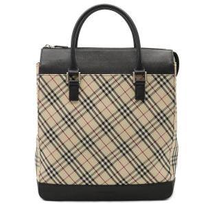 BURBERRY バーバリー ノバチェック チェック柄 トートバッグ ハンドバッグ キャンバス レザー ベージュ ブラック｜blumin