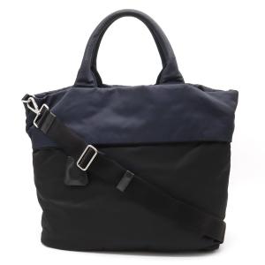 PRADA プラダ トートバッグ 2WAY ショルダーバッグ リバーシブル ナイロン バイカラー NERO ブラック BLEU｜blumin