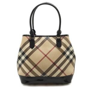 BURBERRY バーバリー チェック柄 トートバッグ ショルダーバッグ セミショルダー 肩掛け PVC パテントレザー｜blumin