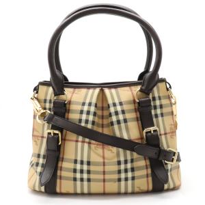 BURBERRY バーバリー ノバチェック柄 トートバッグ 2WAY ショルダーバッグ PVC レザー ベージュ ダークブラウン｜blumin