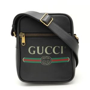 GUCCI グッチ グッチプリント メッセンジャーバッグ ショルダーバッグ 斜め掛け レザー ブラック 黒 ゴールド金具｜blumin