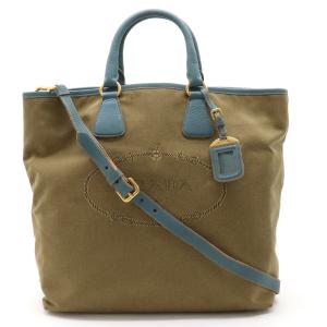 PRADA プラダ ハンドバッグ トートバッグ ブルー キャンバス レザー 