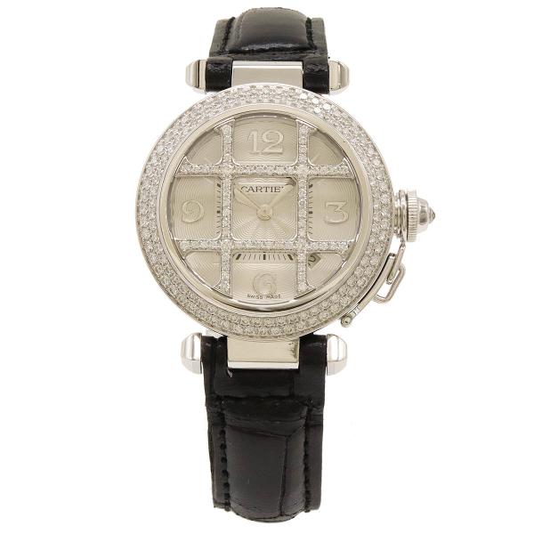 Cartier カルティエ パシャ グリッド32 SS K18WG 革ベルト ダイヤベゼル ダイヤグ...