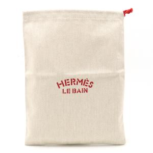 HERMES エルメス LE BAIN ルバン ノベルティ 巾着ポーチ 保存袋 小物入れ トワルシェブロン レッド｜blumin