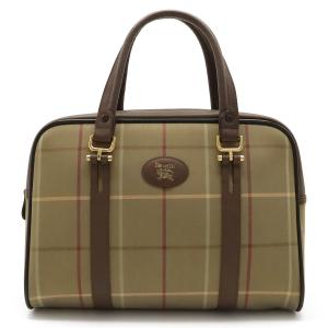 BURBERRY バーバリー チェック柄 ミニボストン ハンドバッグ キャンバス レザー カーキ ダークブラウン 茶｜blumin