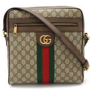 GUCCI グッチ オフィディア GGスプリーム ショルダーバッグ 斜め掛け PVC レザー カーキベージュ ダークブラウン 茶｜blumin