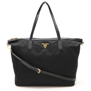 PRADA プラダ トートバッグ 2WAY ショルダーバッグ ナイロン レザー NERO ブラック 黒 ゴールド金具｜blumin