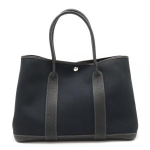 HERMES エルメス ガーデンパーティPM トートバッグ ハンドバッグ トワルオフィシエ キャンバス レザー ブラック 黒｜blumin