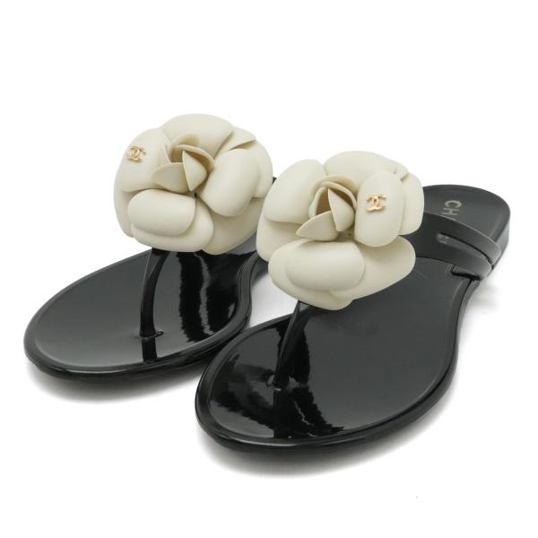 CHANEL シャネル カメリア ココマーク トングサンダル ビーチサンダル ラバーサンダル ブラッ...