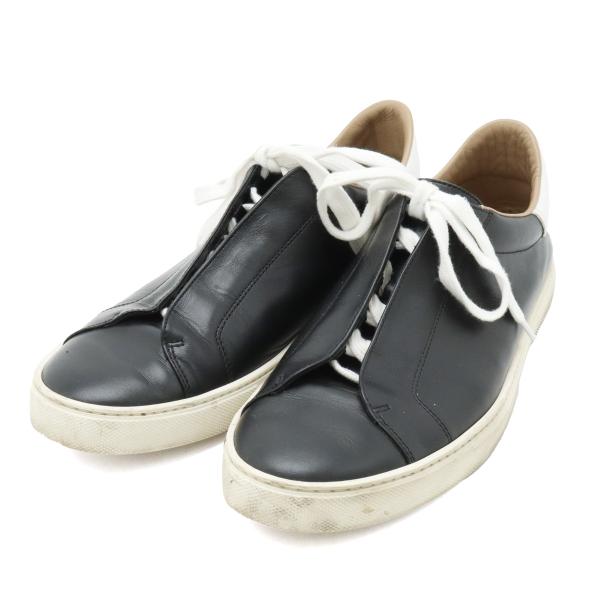 HERMES エルメス スニーカー シューズ レザー ブラック 黒 ホワイト 白 日本サイズ約25....