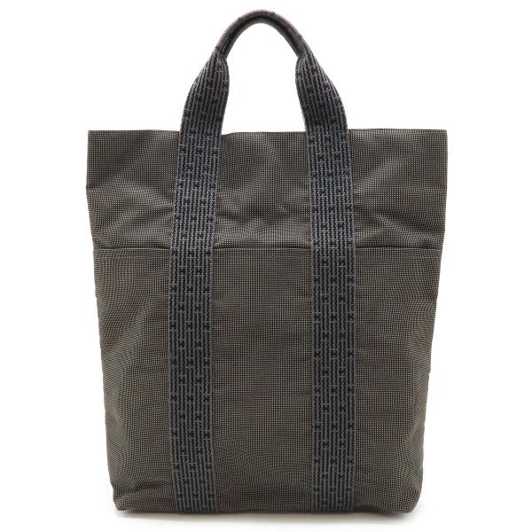 HERMES エルメス エールライン カバス トートバッグ 縦長 キャンバス グレー ブラック 黒