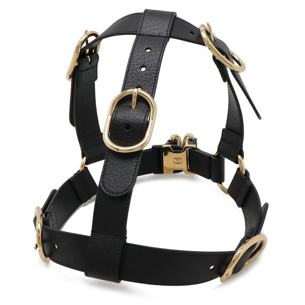 GUCCI グッチ ペット 犬 ハーネス 胴輪 レザー ブラック 黒 ゴールド金具 695253