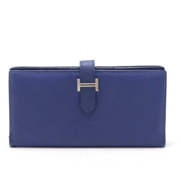 HERMES エルメス ベアンスフレ 2つ折長財布 二つ折り長財布 ヴォーエプソン レザー ブルーエ...