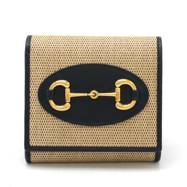 GUCCI グッチ ホースビット 1955 2つ折財布 二つ折り財布 キャンバス レザー ベージュ ...