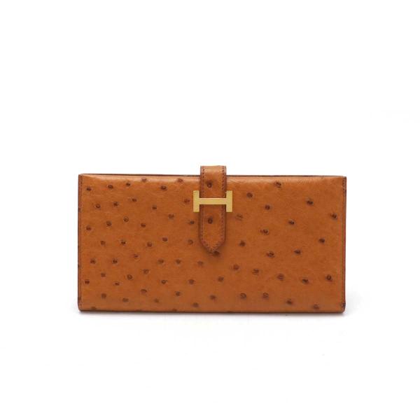 HERMES エルメス ベアン クラシック 2つ折長財布 二つ折り長財布 オーストリッチ レザー ラ...